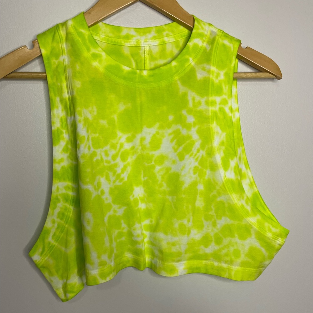 Lululemon All Yours Cropped Corton Tank Top Eccentric Lime Tir Dye Bust 42”